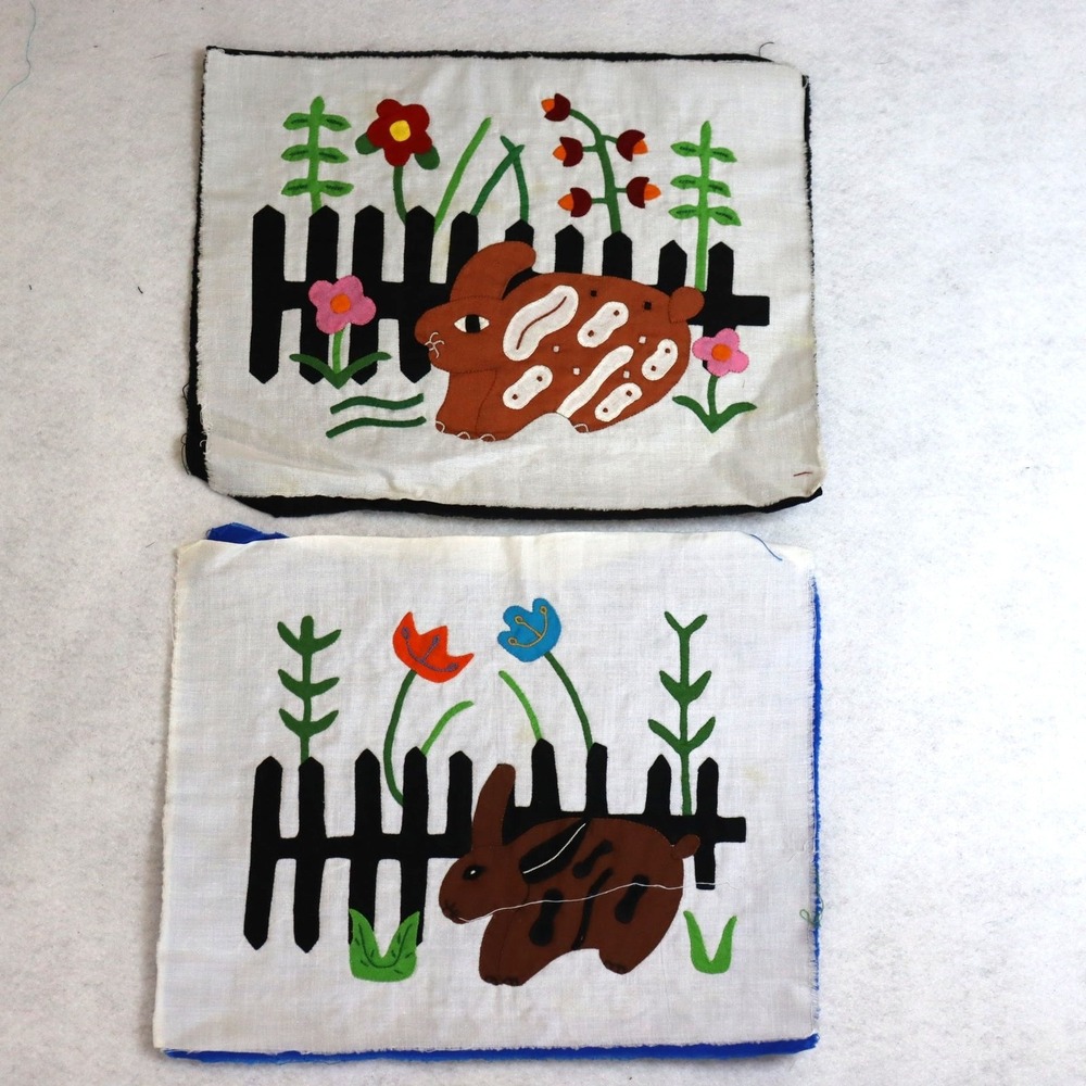 Vintage Kuna Mola Textile Panels Pair Folk Art Animals